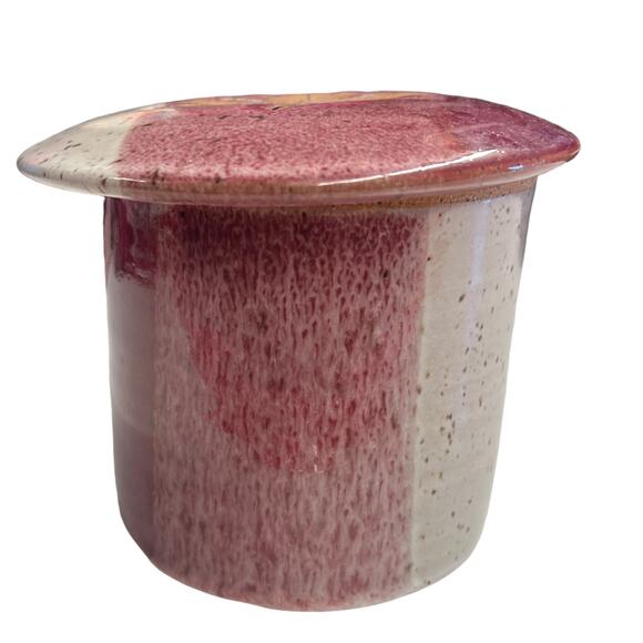 Studio Art Pottery Pink Leaf Soft Butter Bell Keeper Crock Stoneware Signed - Picture 2 of 8